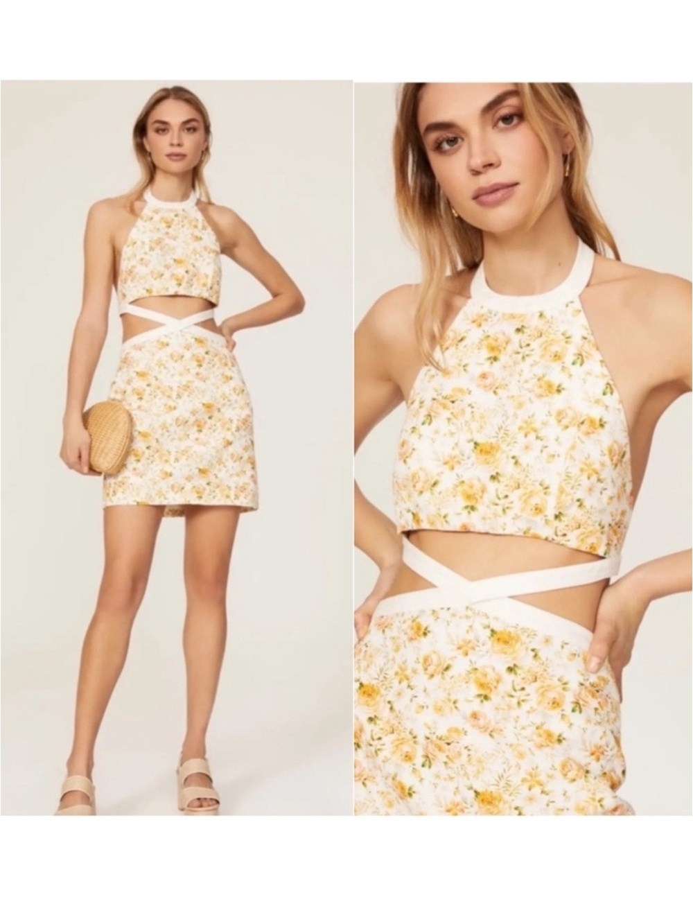Significant Other Ari Rosalie Cutout Floral Linen Viscose Mini Dress